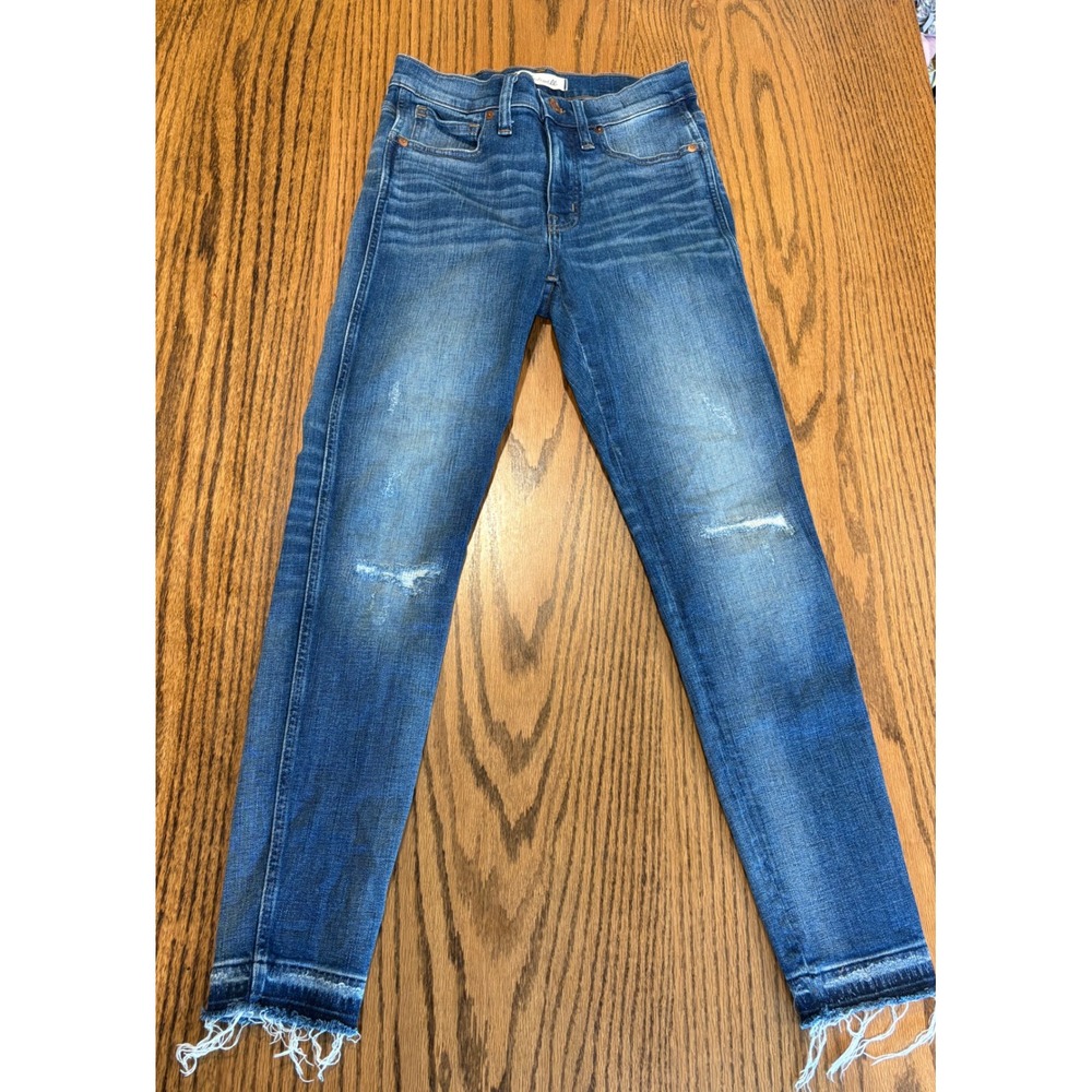 Madewell 9 High Rise Skinny Jeans Medium Wash Raw Hem Distressed Size 27